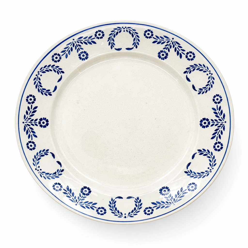 Assiette ancienne en faïence décor floral bleu, manufacture KG Lunéville, France