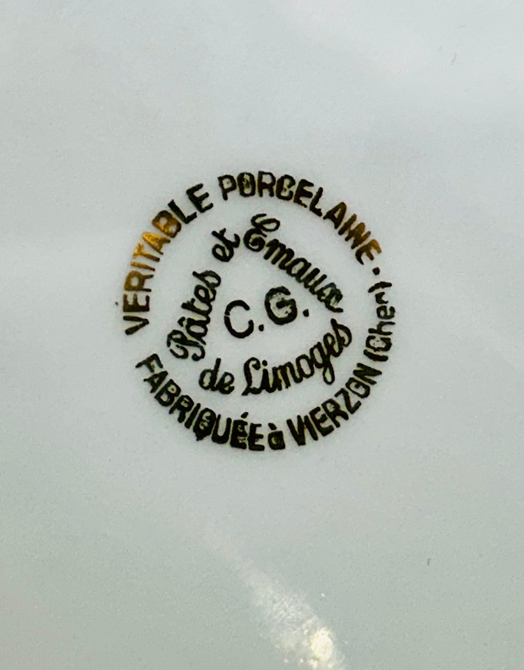 Tampon C.G. véritable porcelaine de Limoges, fabrication française ancienne