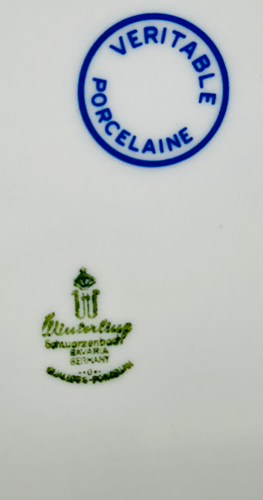 Marquage porcelaine Winterling Schwarzenbach Bavaria Germany, mention véritable porcelaine