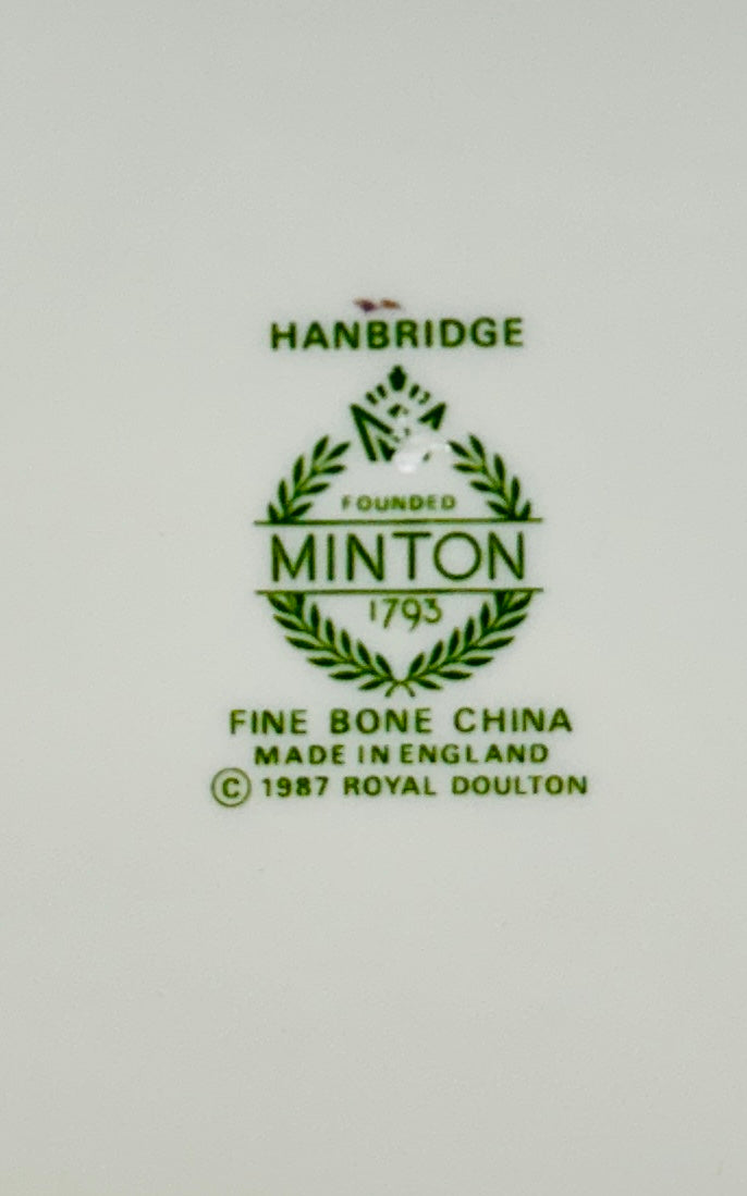 Marque au revers Minton Hanbridge, porcelaine anglaise fine bone china